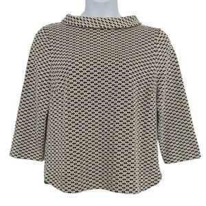 Talbots Brown White Geometric Decorative Button Back Blouse Retro-Look Mod